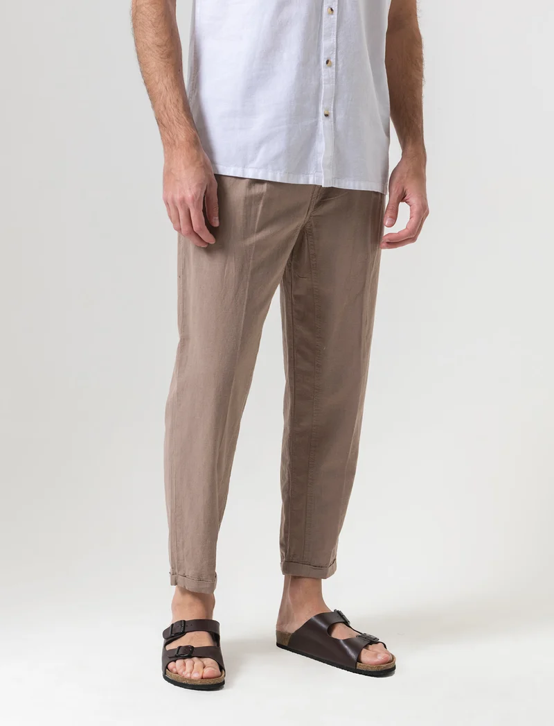 Pantaloni jogger in tessuto misto lino da uomo - Grigio tortora