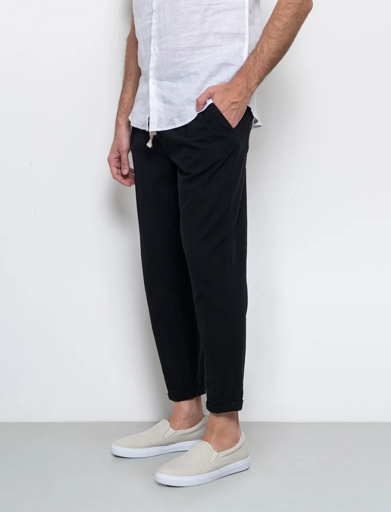 Pantaloni jogger in tessuto misto lino da uomo - Nero
