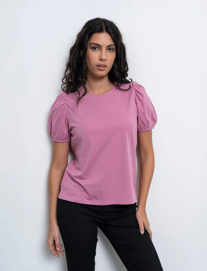 T-shirt con manica a sbuffo da donna - Rosa polvere