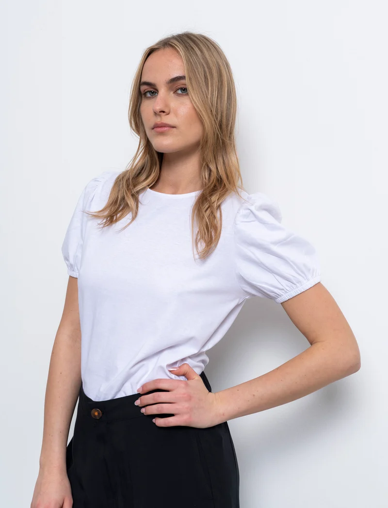 T-shirt con manica a sbuffo da donna - Bianco